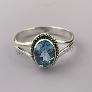 High-Quality Natural Blue Topaz Ring, Swiss Blue Topaz Ring, 925 Silver Topaz Ring, December Birthstone, Engagement Ring, Promise Ring Gifts