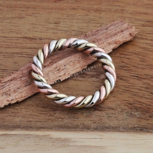 3 Metal Ring, Silver/Copper/Brass Ring, 3 Metal Jewelry, Stackable Ring, Healing Ring, Twist Band Ring, Multi-Metal Jewelry, Handmade Ring