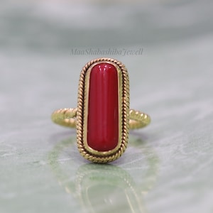 Red Coral Ring, 18k Gold Plated 925 Sterling Silver Ring, Handmade Silver Ring, Coral Jewelry, Unique Dainty Women Ring, Anniversary Ring