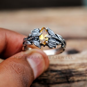 Natural Citrine Leaves Ring, 925 Sterling Silver Ring, Nature Inspired Jewelry, Handmade Ring, Women Designer Ring, Anniversary Gift For Her