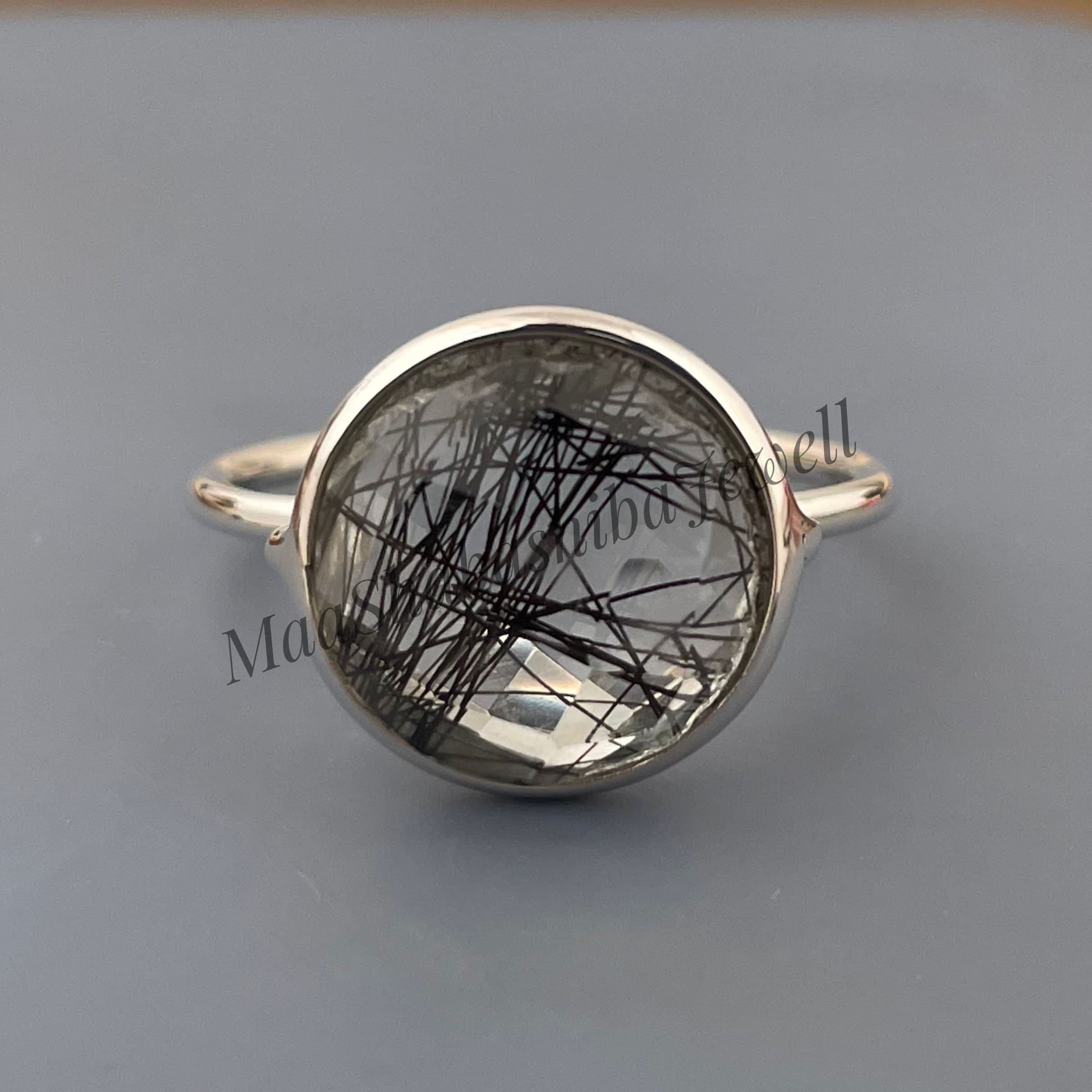 Natural Black Rutilated Quartz Ring, 925 Sterling Silver Bohemian Ring, Women Gift Ring, Rutilated Quartz Ring, Promise Ring, Handmade Ring