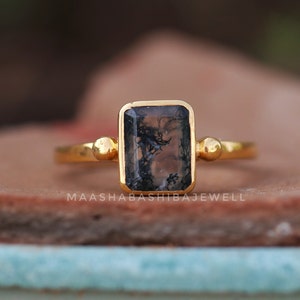 Smaragdslipad mossagatring, 18k guldpläterad sterlingsilver