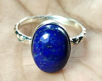 Handmade Lapis Lazuli Ring, Sterling Silver Band, Gemstone Statement Ring