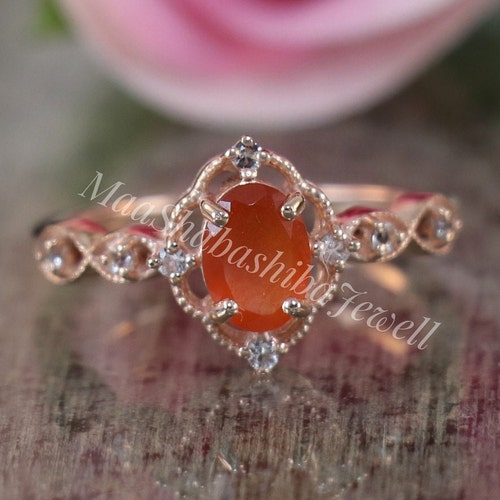 Carnelian Ring, 925 Sterling Silver, White Topaz Accents - Etsy