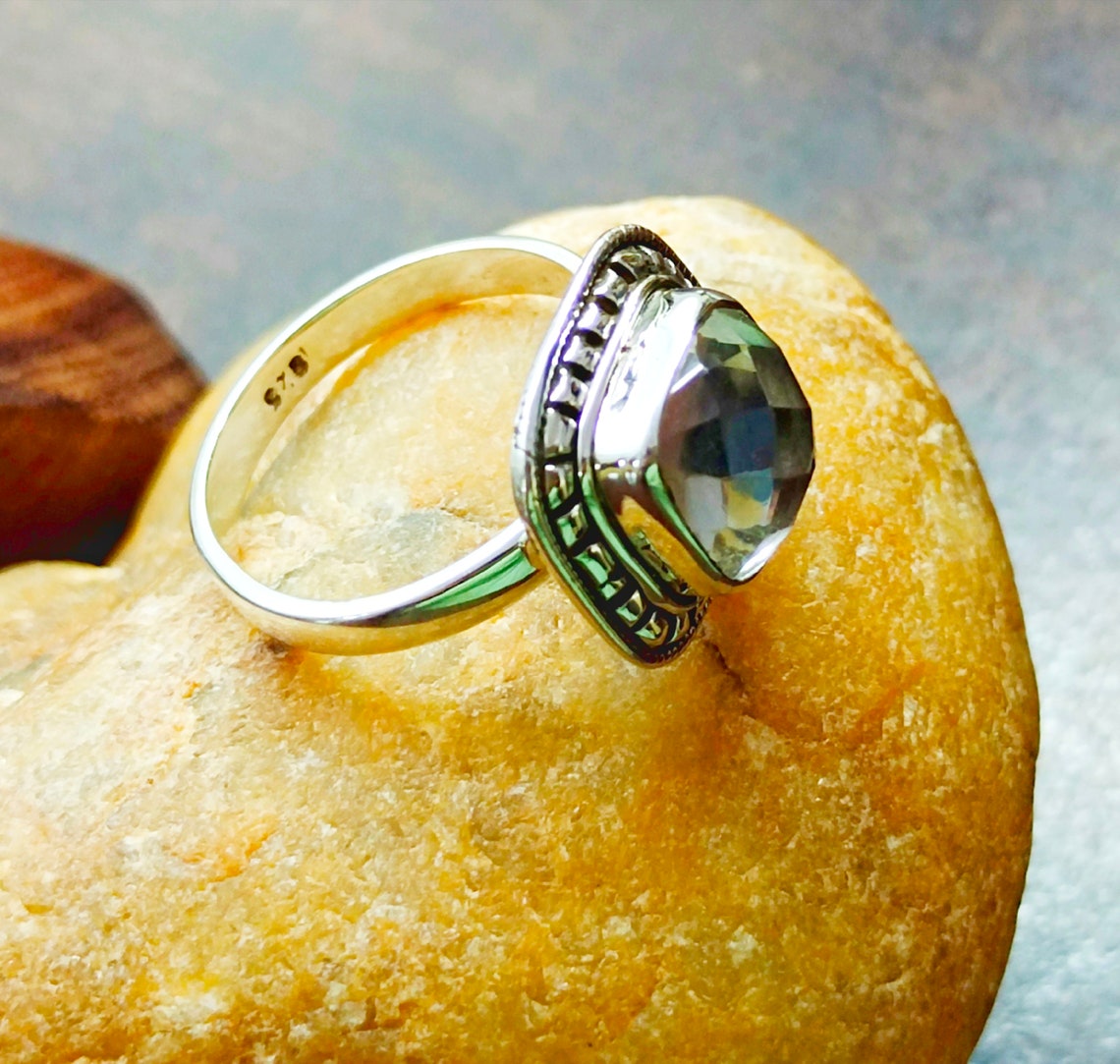 Sterling Silver Ring Clear Crystal Quartz Ring Natural Clear Etsy