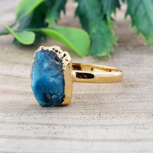 Natural Raw Apatite Ring, Electroformed Ring, Electroplated Ring, Gold Ring, Gemstone Ring, 925 Sterling Silver Boho Ring, Women&#39;s Ring Gift