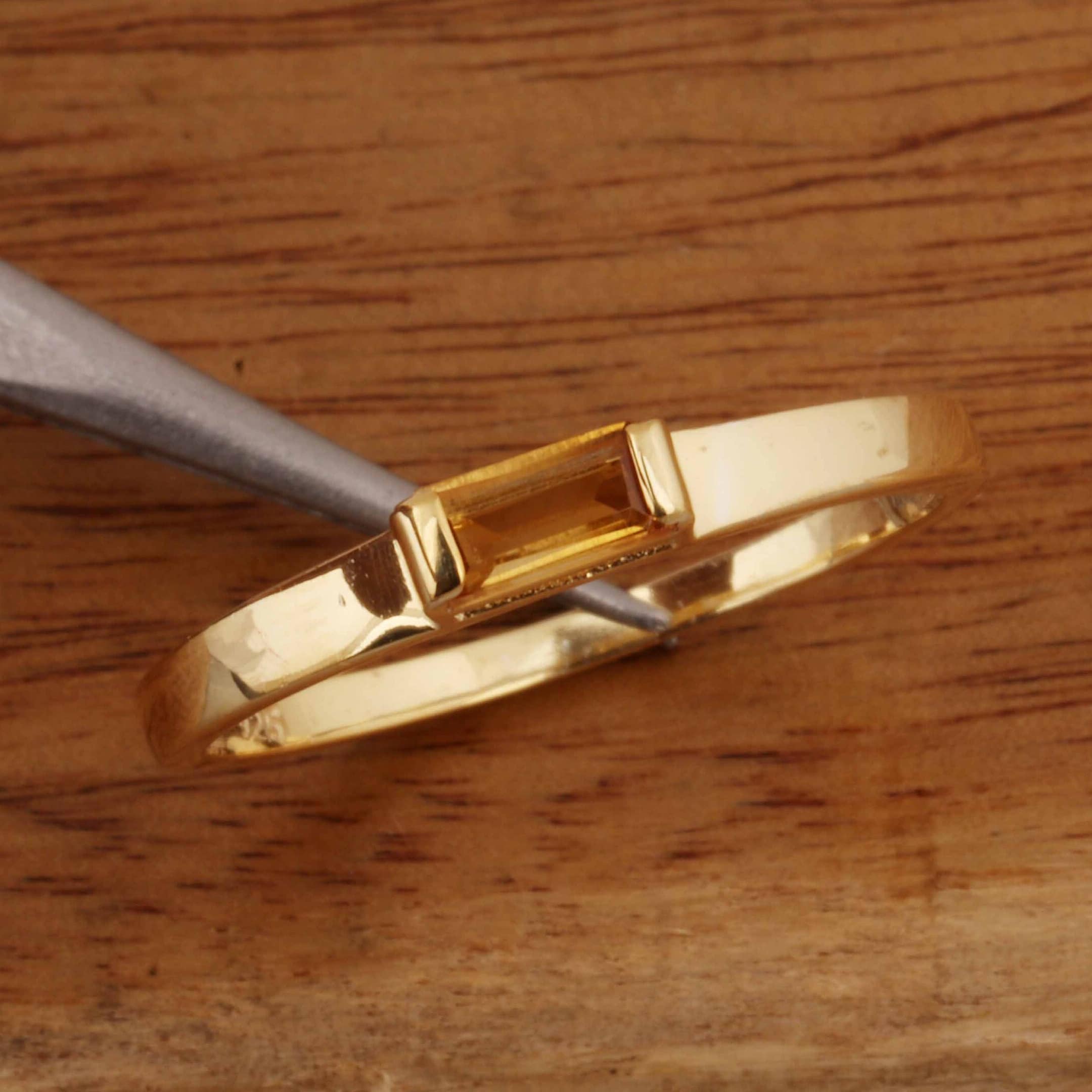 Citrine Baguette Ring, Minimalist Ring, 18k Gold Vermeil, Natural ...