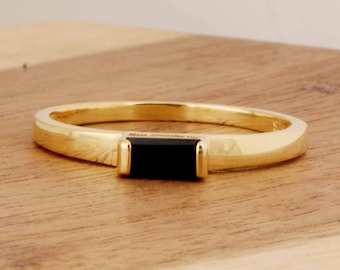 Black Onyx Baguette Ring, 18k Gold Vermeil Ring, Black Onyx Ring, Sterling Silver Ring, Minimalist Ring, Dainty Ring, Anniversary Gift