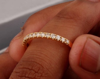 18k Gold Vermeil CZ Half Eternity Band, Sterling Silver Ring