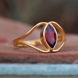 Marquise Cut Natural Garnet Ring, Wedding Ring, 925 Sterling Silver, Red Garnet Ring, Birthstone Ring, 18k Gold Vermeil, Dainty Women Ring