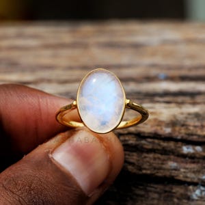 Moonstone Ring, 18k Gold Plated 925 Sterling Silver Ring, Oval Gemstone Ring, Handmade Ring, Wedding Ring, Promise Ring, Anniversary Gift