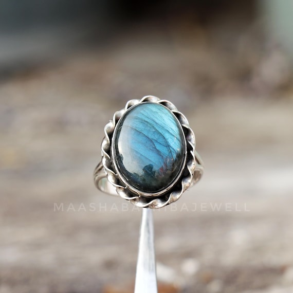 Bague labradorite bleue, bague en argent sterling 925, bague faite