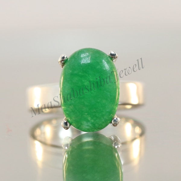 Natural Green Jade Ring, Gemstone Ring, Statement Ring, 925 Sterling Silver Ring, Engagement Ring, Healing Stone Ring, Jade Jewelry Gifts