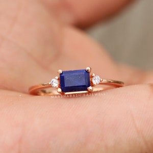 Natural Lapis Lazuli Ring, Engagement Ring, 18K Rose Gold Vermeil, 925 Sterling Silver, Blue Gemstone Ring, Wedding Ring, Anniversary Gifts