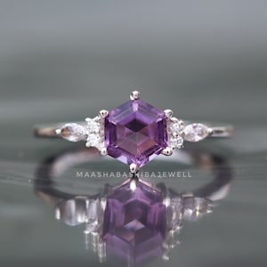 Amethyst Hexagon Ring, Engagement Ring, 925 Sterling Silver Ring, Handmade Ring, Women Amethyst Ring, Minimalist Ring, Wedding Ring,Gift Her