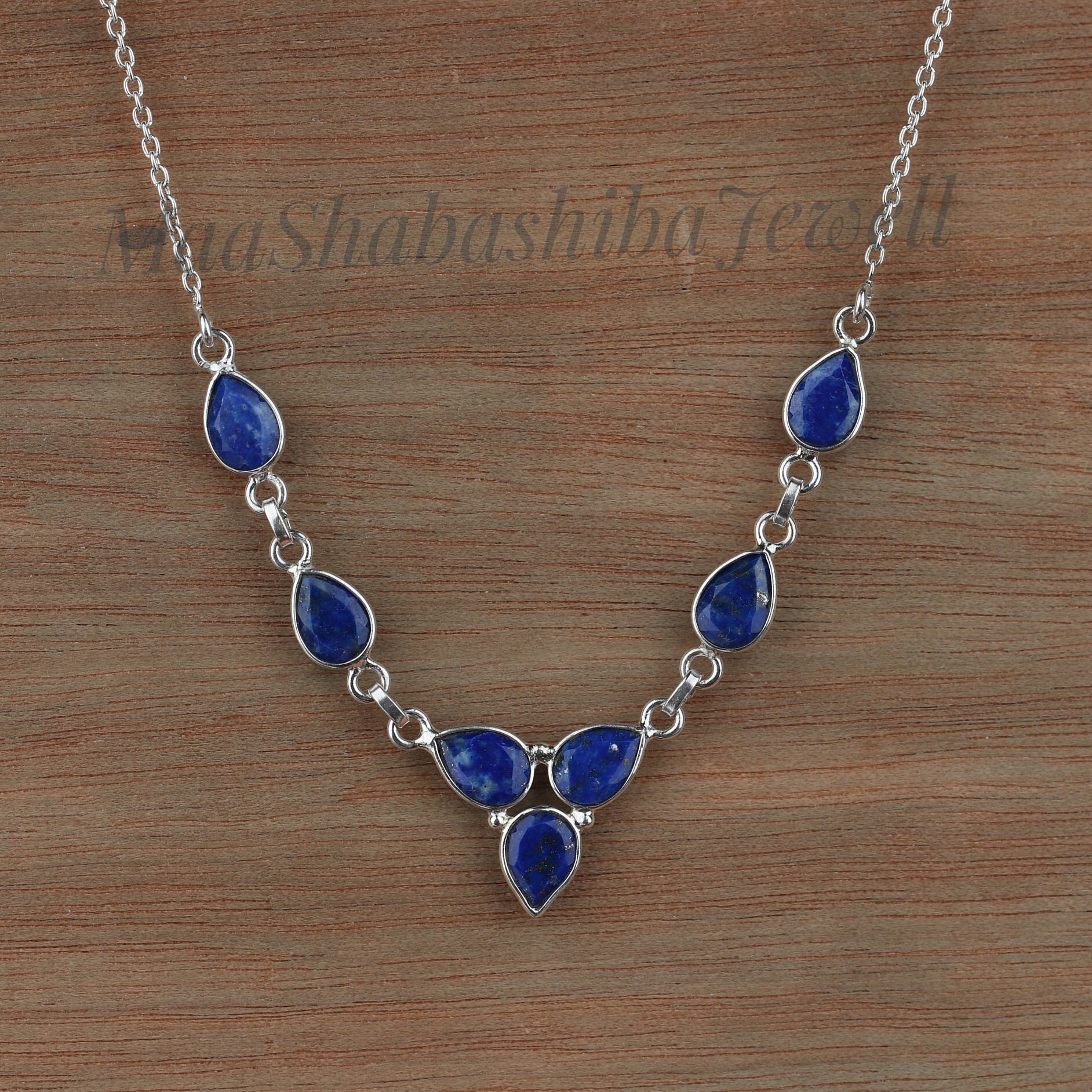 Collier Pendentif Poire En Argent 925 Avec Pierre De Lapis-Lazuli - Fait Main En Inde, Longueur 18 Pouces (45 Cm), Neuf Sans Boîte