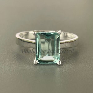 Natural Emerald Cut Green Amethyst Ring, Amethyst Ring, Engagement Ring, Gift For Her, 925 Sterling Silver Ring For Women, Birthstone Ring