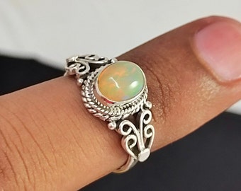 Boho Statement Ring, 925 Sterling Silver, Opal Ring, Opal Jewelry, Anniversary Ring, Promise Ring, Hand Crafted Ring, Girls And Women Ring