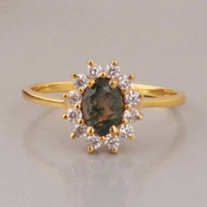 Oval Cut Moss Agate Ring, 18k Gold Vermeil Ring, Engagement Ring, Moss Agate Ring, Solitaire Ring, Dainty Women Ring, Anniversary Ring