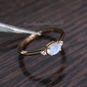 Natural Oval Cut Moonstone Ring, Engagement Ring, Rose Gold Vermeil, Rainbow Moonstone Ring, Rings For Women, Birthstone Ring, Promise Ring