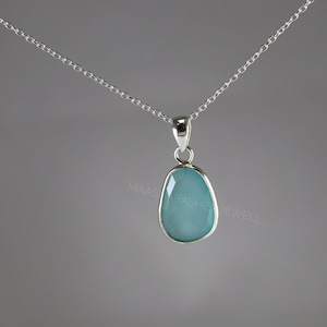 Solid 925 Sterling Silver Blue Aqua Chalcedony Pendant, Aqua Calcy Pendant, Hand Crafted Bohemian Pendant-Bohemian Pendant, Wedding Pendant