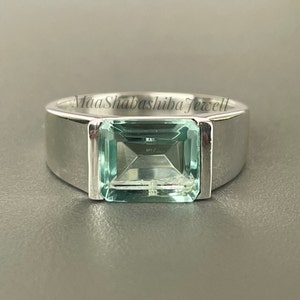 Natural Green Amethyst Ring Natural Prasiolite Ring Emerald Cut Amethyst Ring Natural Amethyst Birthstone Statement Ring Men&#39;s Ring