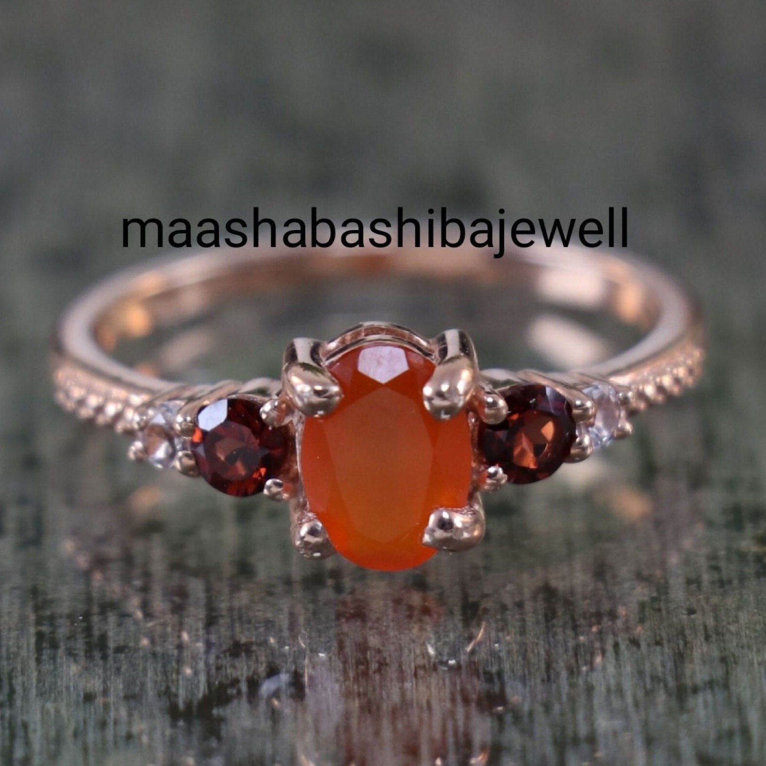 Natural Carnelian Ring, Garnet Ring, Multi Gemstone Rings, Stacking Ring, 925 Sterling Silver, Birthday Gift, Engagement Ring, Ring For Her