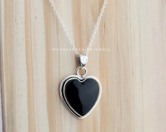 Handmade Sterling Silver Black Onyx Heart Pendant Necklace