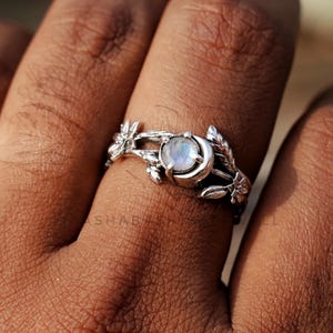 Silver Branches Ring, Natural Moonstone Ring, 925 Sterling Silver Ring, Handmade Celestial Ring, Silver Gemstone Ring, Birthday Gift For Her