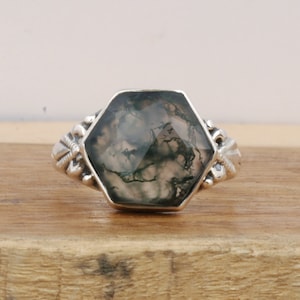 Vintage Moss Agate Ring, Handmade Silver Ring, 925 Sterling Silver Ring, Moss Agate Ring, Bohemian Ring, Statement Ring, Anniversary Gift