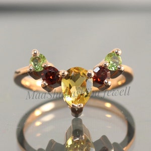Natural Citrine Ring, Garnet Ring, Peridot Ring, Rose Gold Ring, Birthstone Ring, 925 Sterling Silver Ring, Engagement Ring, Gift For Her