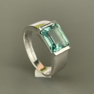 Natural Green Amethyst Ring For Men – Handmade Emerald Cut In Silver, Size 5-12, Customizable Birthstone - View #2