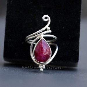Indian Ruby Ring, Wraparound Wire Ring, 925 Sterling Silver Ring, Handmade Ring, Women Ruby Ring, Wedding Ring, Dainty Ring, Gift For Her