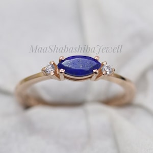 Natural Marquise Lapis Lazuli Ring, Antique Engagement Ring, Rose Gold Ring, Minimalist Ring, 925 Silver Ring For Women's, Birthday Gift