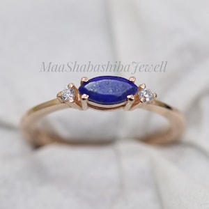 Natural Marquise Lapis Lazuli Ring, Antique Engagement Ring, Rose Gold Ring, Minimalist Ring, 925 Silver Ring For Women&#39;s, Birthday Gift