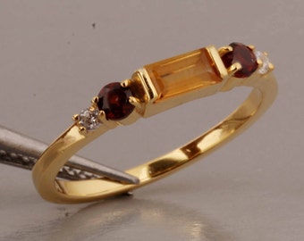 Natural Citrine Baguette Ring, Garnet Ring, 18k Gold Vermeil, Citrine Ring, Engagement Ring, Multi Stone Ring-Minimalist Ring, Birthday Gift