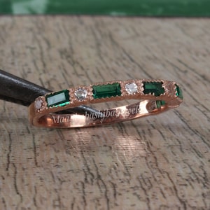 Emerald Half Eternity Band Ring, Minimalist Ring, 925 Sterling Silver Baguette Emerald Ring, Rose Gold Ring, Engagement Ring, Ring For Women