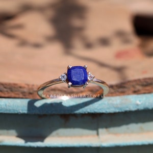 Natural Lapis Lazuli Ring, Engagement Ring, 18K Rose Gold Vermeil, 925 Sterling Silver, Blue Gemstone Ring, Wedding Ring, Anniversary Gifts
