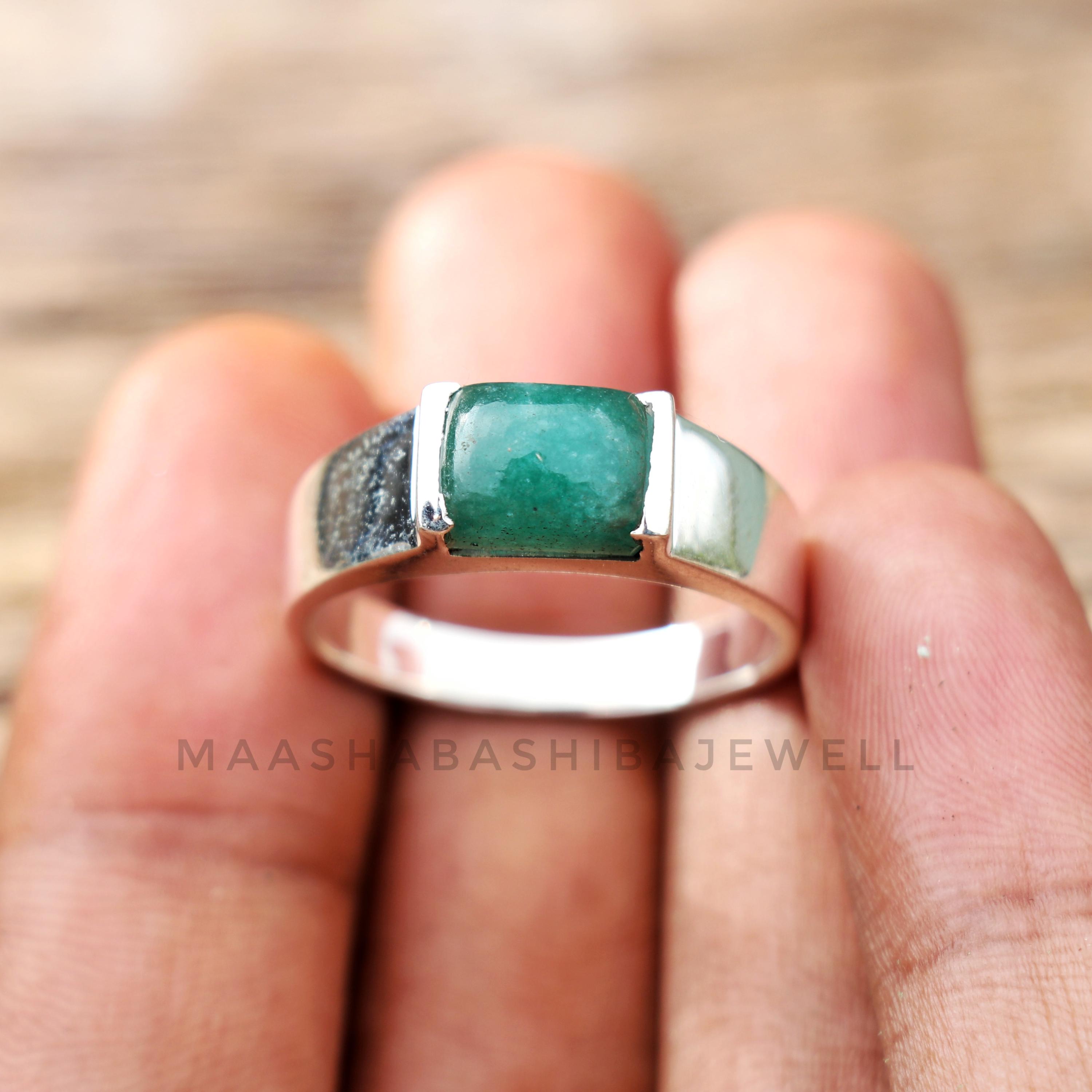 Natural Green Jade Ring, Men's Ring, 925 Sterling Silver Ring, Handmade Statement Ring, Signet Ring, Weeding Rings, Christmas Gift For Him