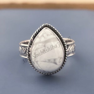 Natural Howlite Ring, 925 Sterling Silver Ring, Handmade Ring, Engagement Ring, Designer Band Ring, Wedding Ring, Bohemian Ring Gift For Her
