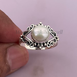 Natural Pearl Ring-925 Sterling Silver Ring-Handmade Silver Ring-Round Fresh Water Pearl Ring-Gift for her-Promise Ring-June Birthstone