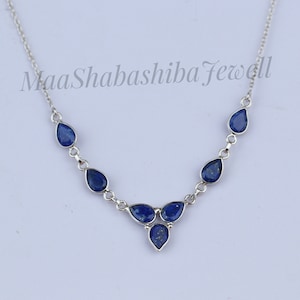Natural Blue Lapis Lazuli Necklace, Handmade Silver Jewelry, Lapis Lazuli Necklaces, Gift For Women, Anniversary Gift, Silver Lapis Necklace