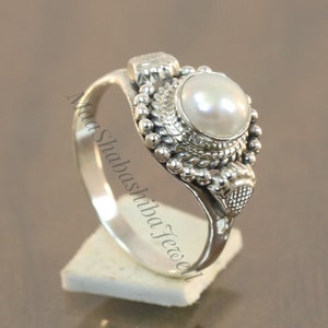 Pearl Sterling Silver Ring, Genuine Pearl Ring, Boho Pearl Statement Ring, Natural Pearl Silver Ring, June Birthstone Dainty Pearl Ring