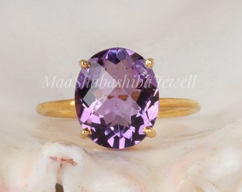 Oval Amethyst Ring, Vintage Style, 925 Sterling Silver