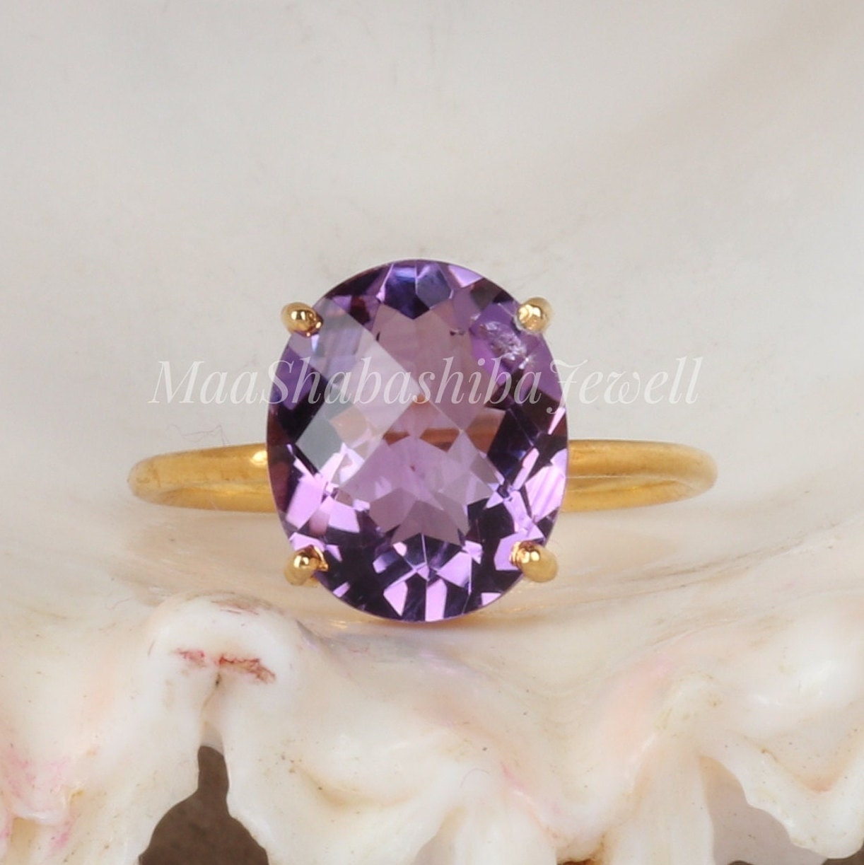 Oval Amethyst Ring, Vintage Style, 925 Sterling Silver