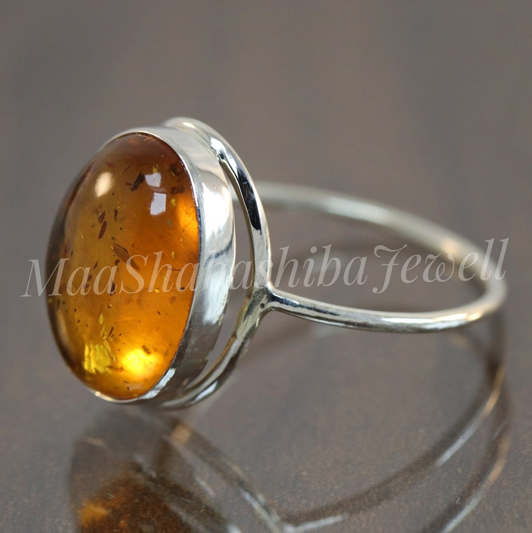 Baltic Amber Ring - Oval Gemstone, Sterling Silver, Bohemian Jewelry - Etsy