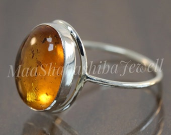 Bague en ambre de la Baltique - Bague en ambre avec pierres précieuses - Bijoux en ambre - Bague pour elle - Bague en argent sterling 925 - Bague pour femme - Cadeau bijoux bohème