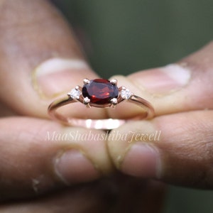 Genuine Natural Garnet Ring, Engagement Ring In Solid 925 Sterling Silver Ring, January Birthstone, Red Garnet Ring, Gemstone Ring For Her