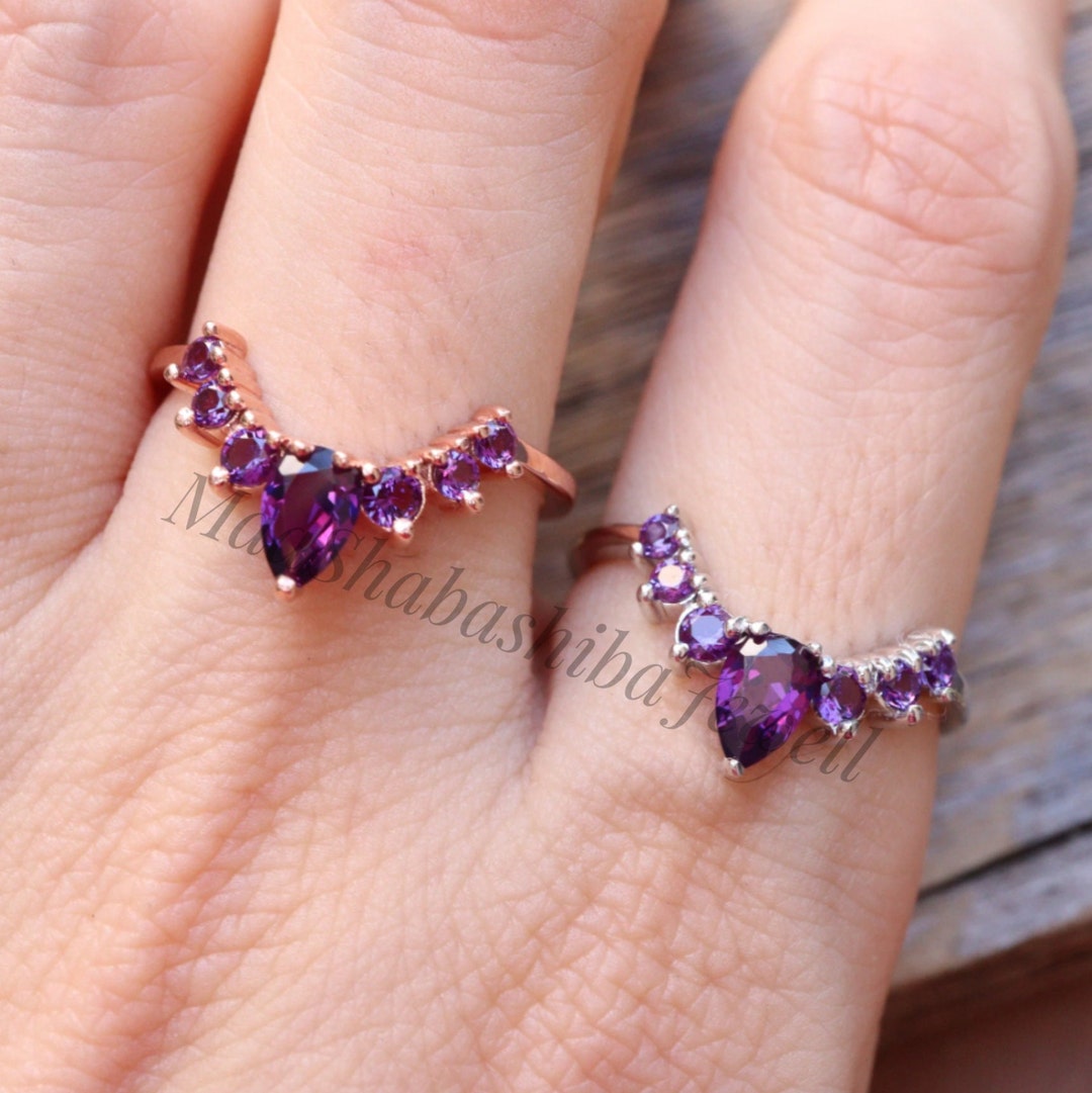 Genuine Amethyst Engagement Ring Amethyst Ring 925 Sterling Etsy