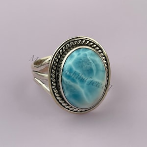 Dominican Republic Larimar Ring, 925 Sterling Silver Ring, Handmade Ring, Natural Blue Larimar Ring, Wedding Ring, Anniversary Ring For Her